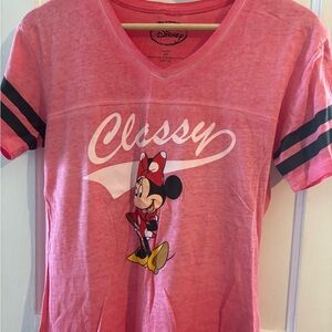 Disney Pink Minnie Mouse V-Neck Tee Like New
